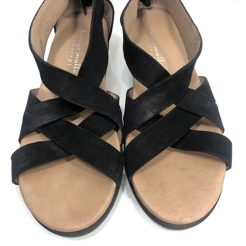 Bettye Muller Black Leather Banyan Strappy Sandal Zipper Back - Picture 4 of 14